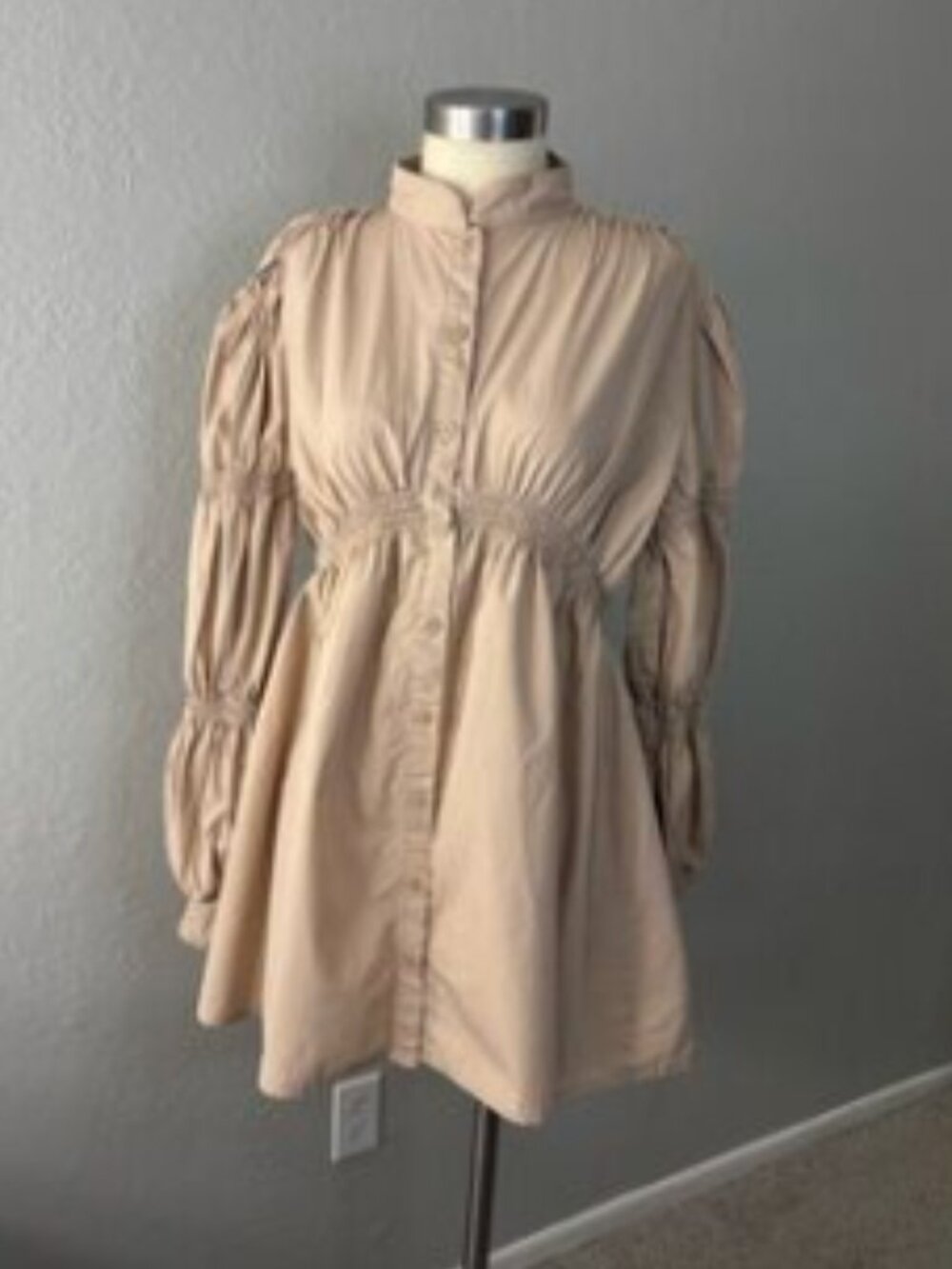 PrettyLittleThing Smocked Waist Shirt Dress, Khaki/Olive - Size 4/Small